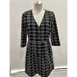 Zara NWT TRF Collection Tweed Style Plaid Dress in Black/White Size M